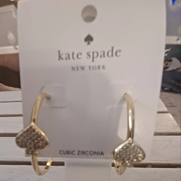 KATE SPADE NWT PAVE SPADE HOOPS - Picture 2 of 6